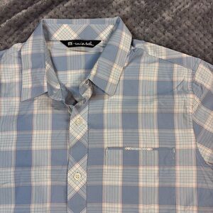 Travis Mathew Blue and White Plaid Casual Button Down Shirt